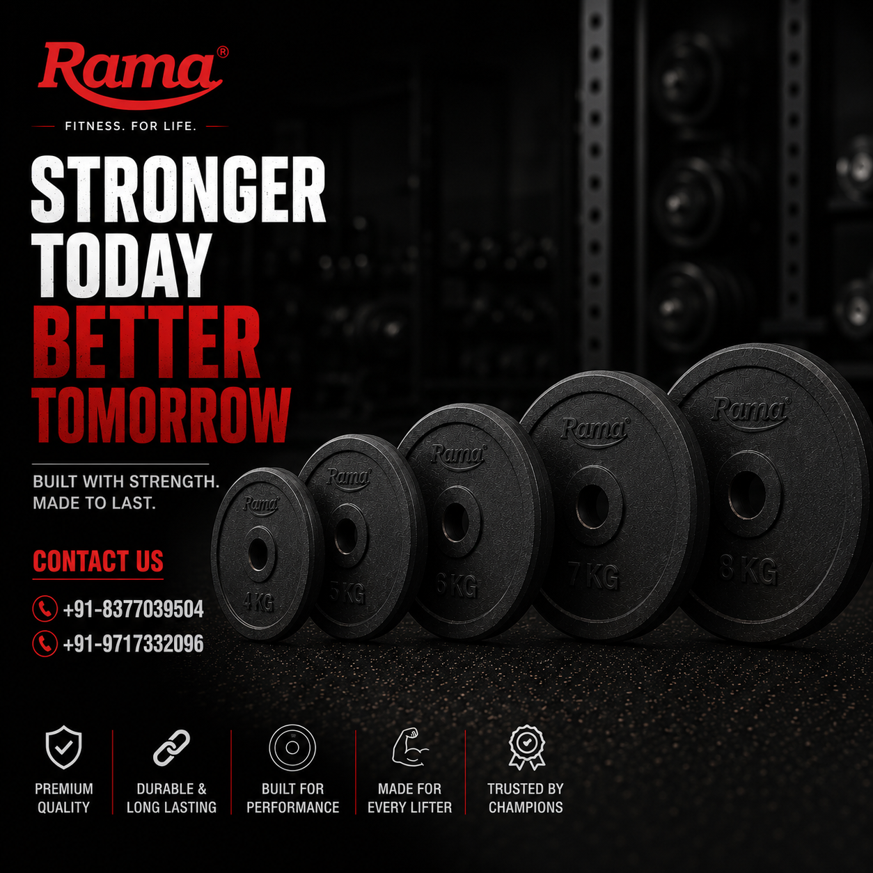 Rama All-Rubber Weight Plates - 8 KG (Set of 2)