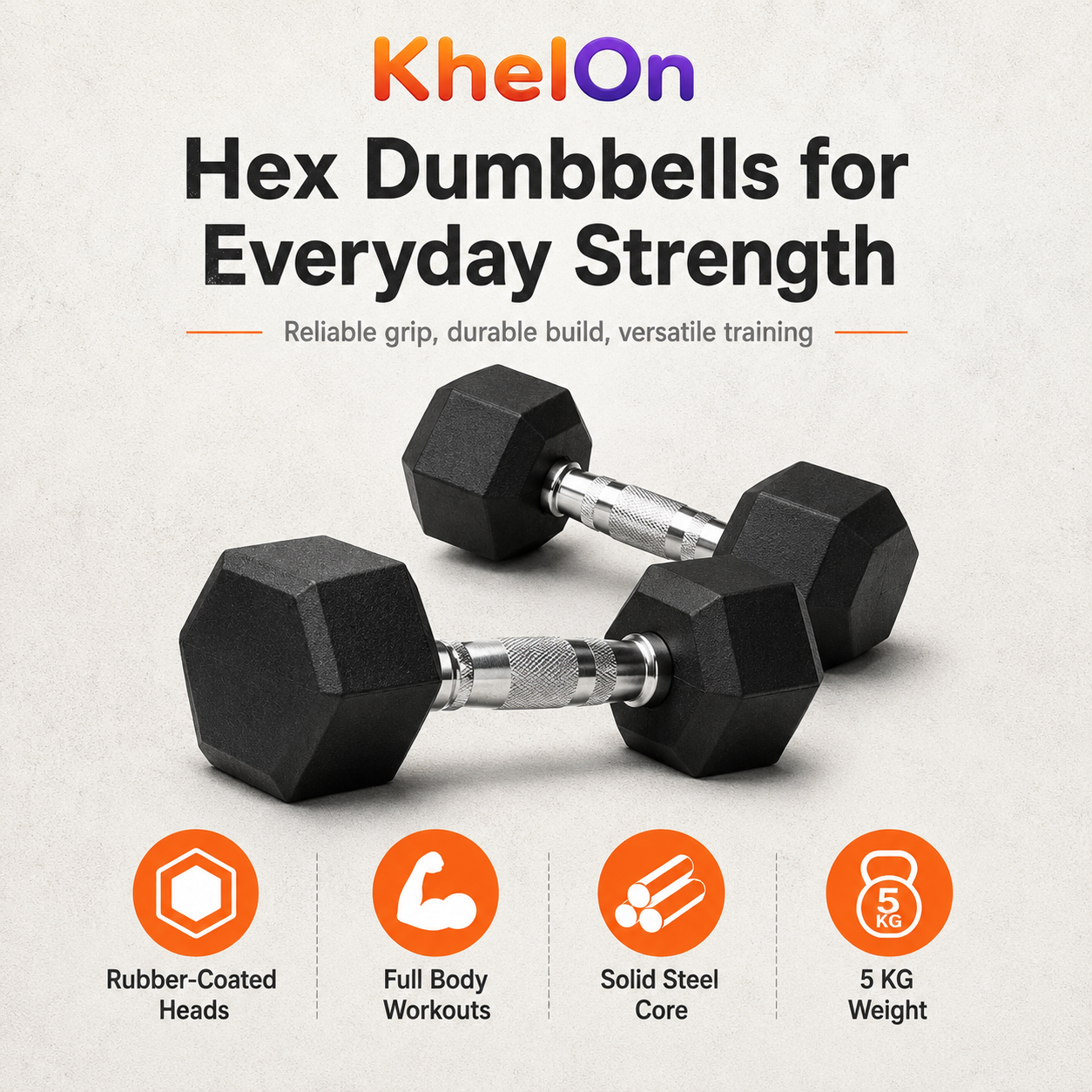 KhelOn - Hex Dumbbles - 1 kg Set