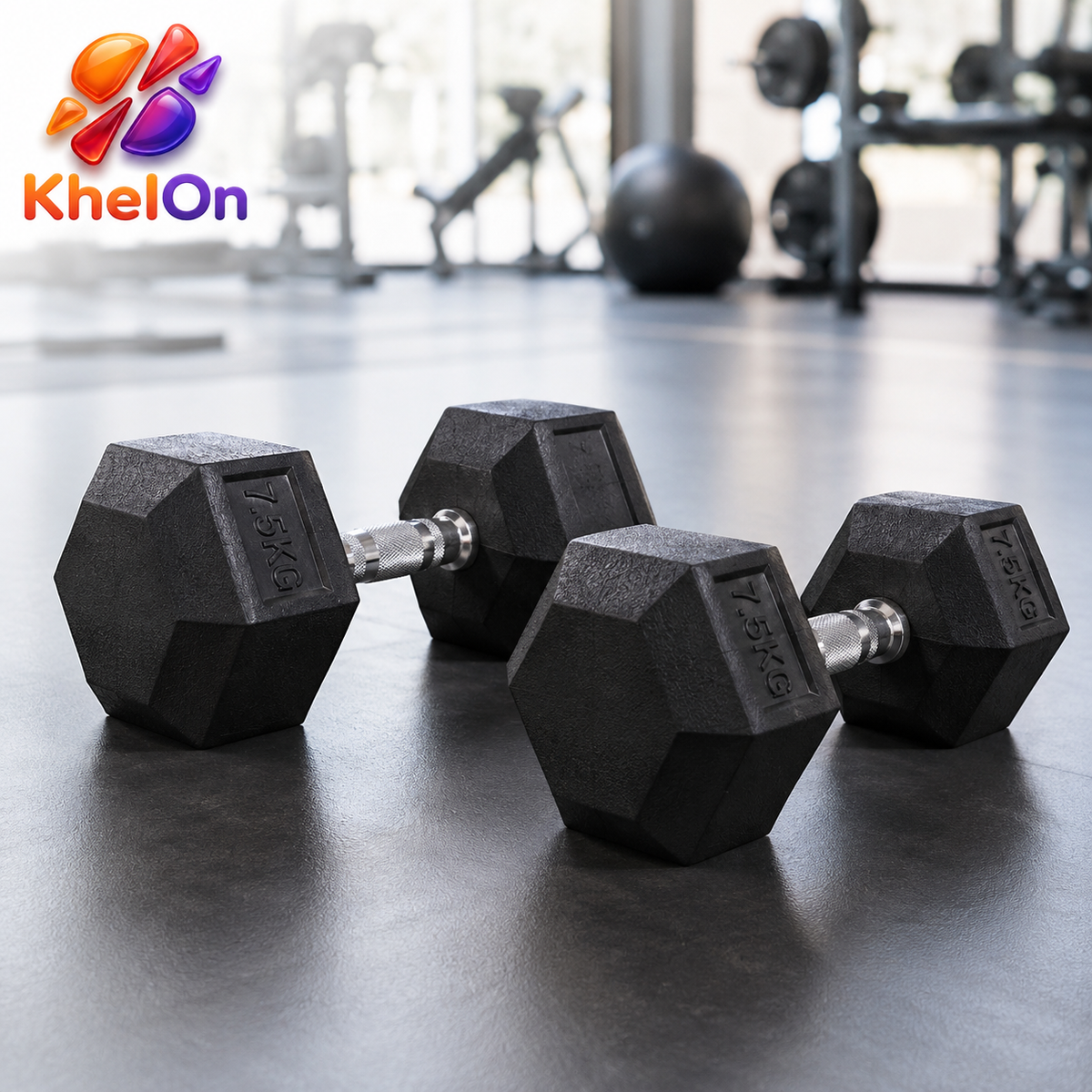 KhelOn 7.5 KG Hex Dumbbell - 1 Pair - Anti Slip