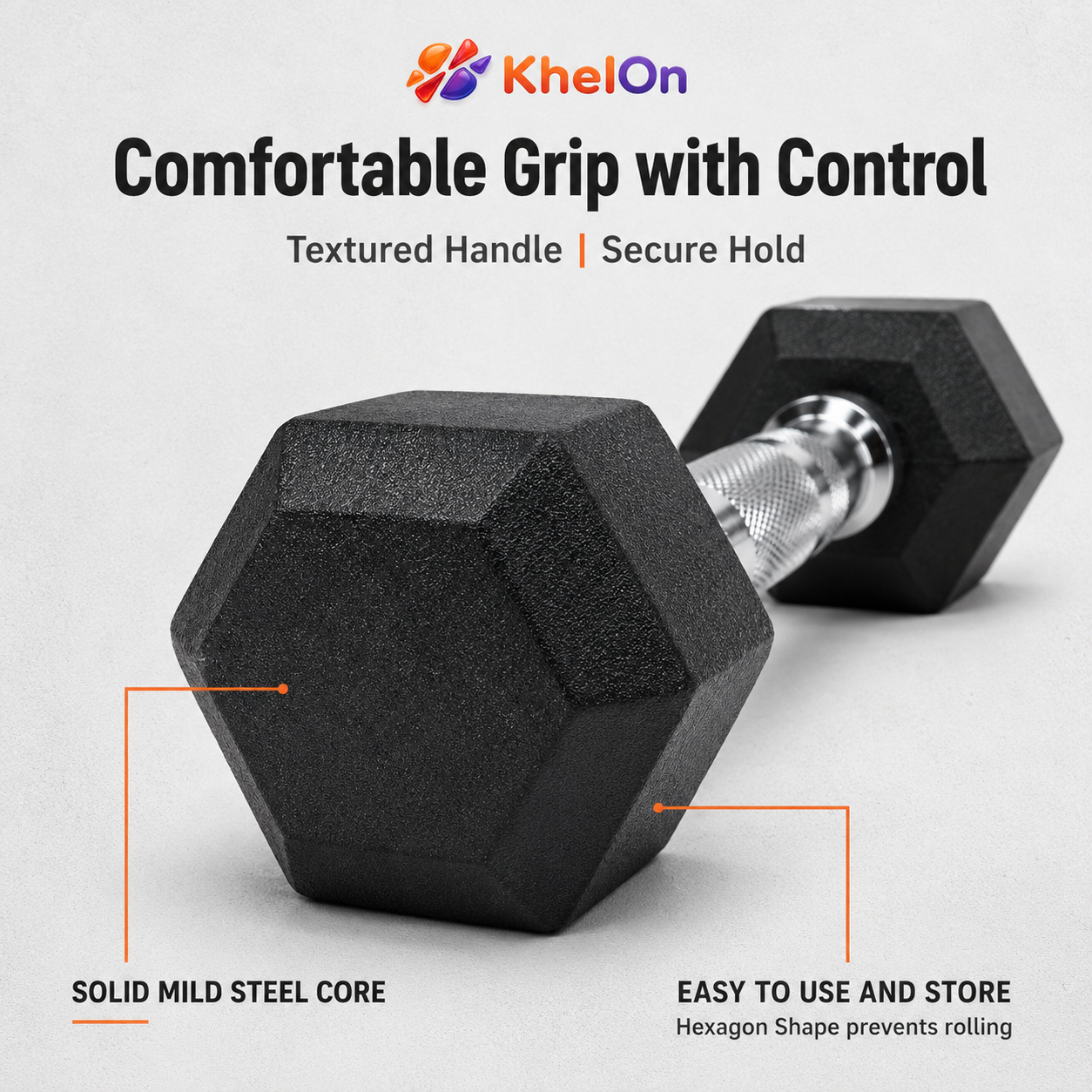 KhelOn Hexa Dumbbell 10 kg - SINGLE