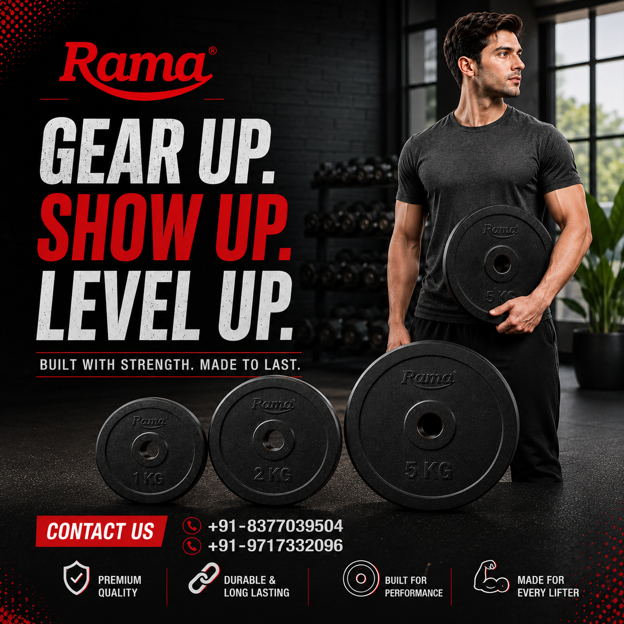 Rama All-Rubber Weight Plates - 3 KG (Set of 2)