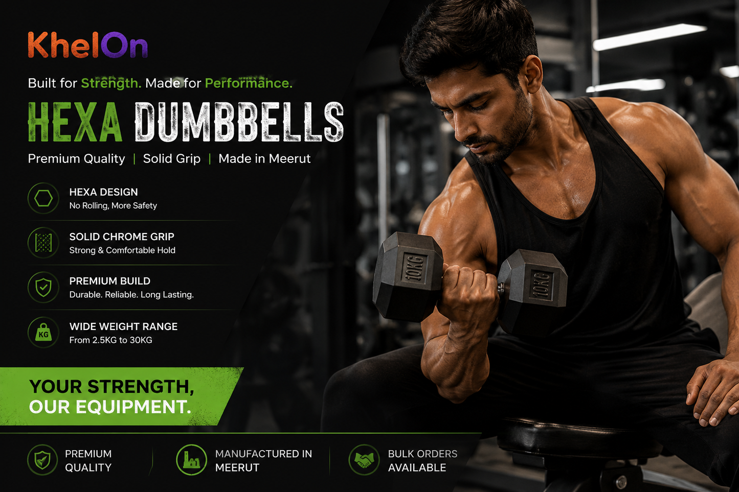 KhelOn 10 KG HEXA Dumbbells - 1 set