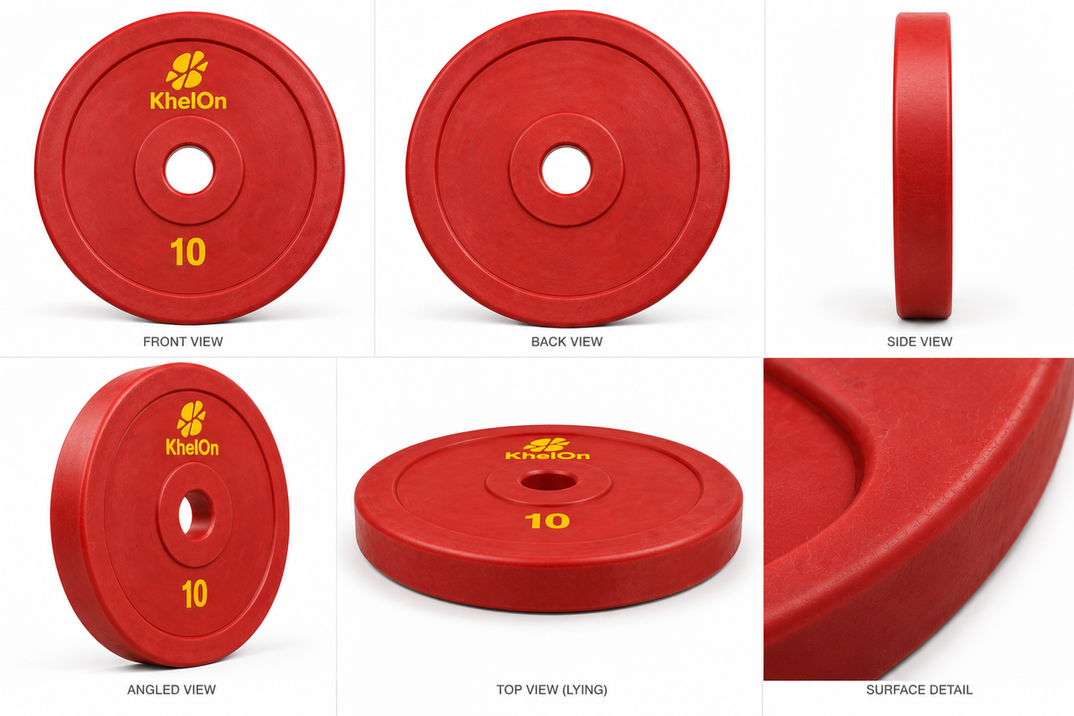 KhelOn All-Rubber Weight Plates - 10 KG (Set of 2)