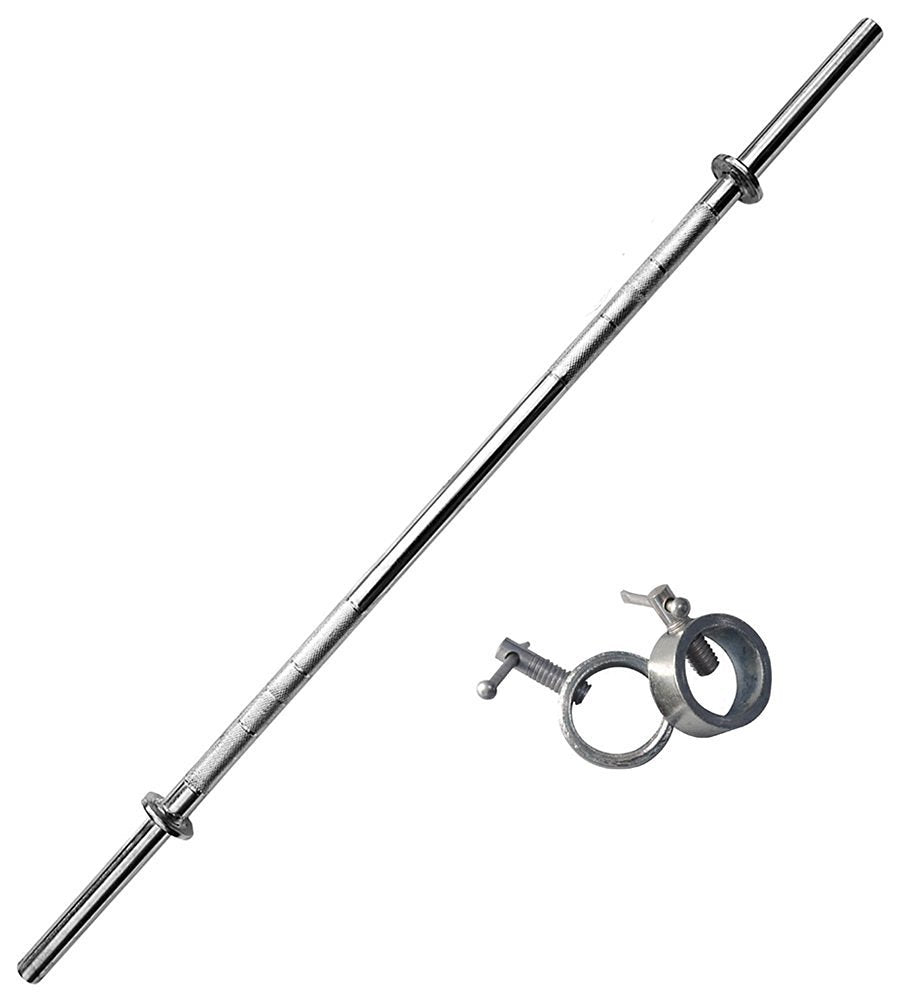 KhelOn - 5 Ft Chrome Steel Weight Lifting Rod – 28mm with Spring Collars