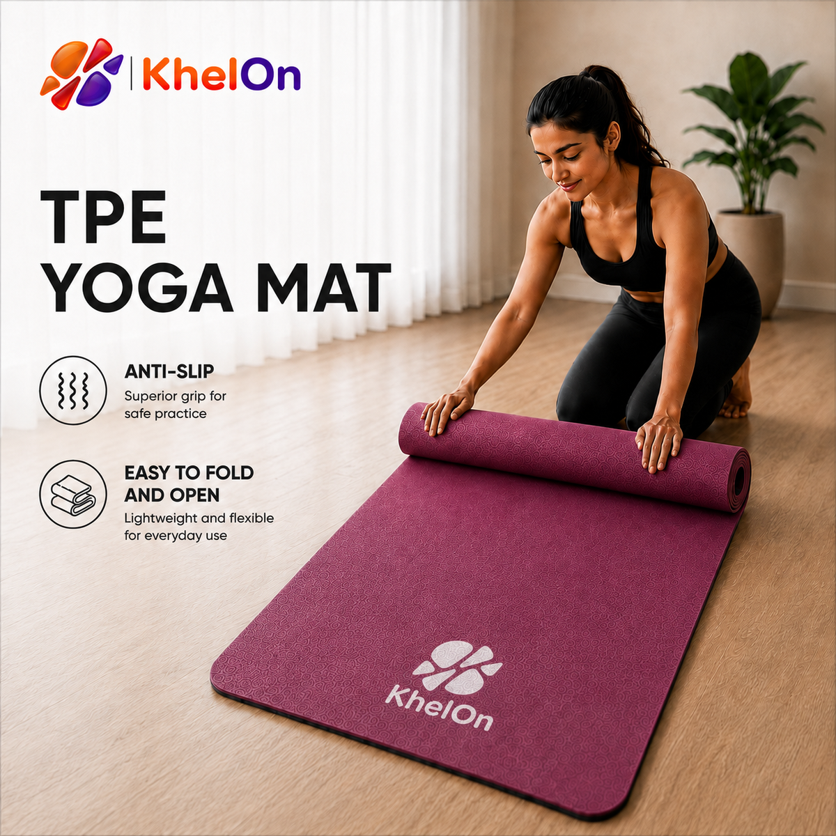 KhelOn TPE Yoga Mat - Pink*